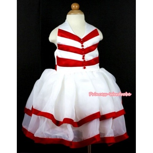 Red White Striped Chiffon Wedding Party Dress PD027 